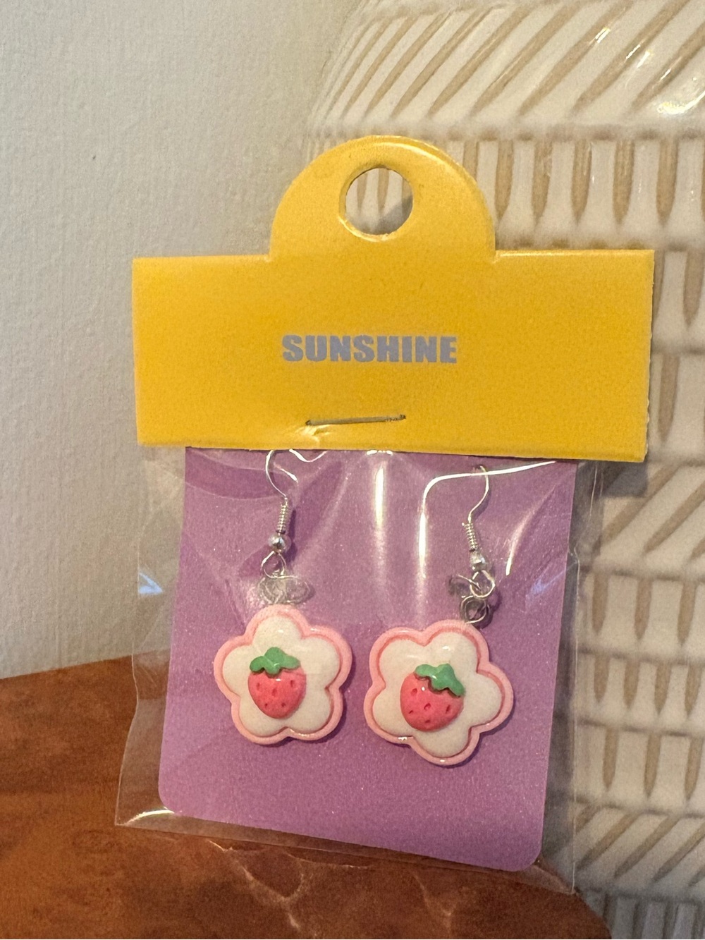 Pink Strawberry Flower Kids Earrings - Silver Hook Back